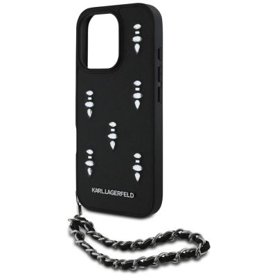 5. Karl Lagerfeld Saffiano Crystals w/Chain iPhone 16 Pro Case - Black