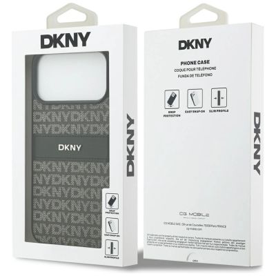 8. DKNY Repeat Texture Pattern with Tonal Stripe Case for iPhone 17 Pro Max - Black