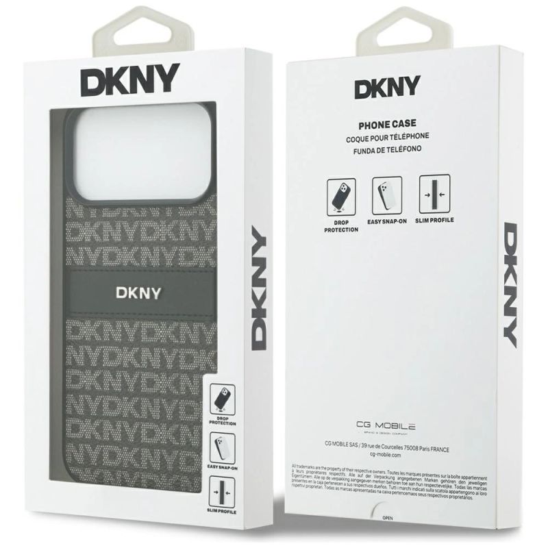 8. DKNY Repeat Texture Pattern with Tonal Stripe Case for iPhone 17 Pro Max - Black