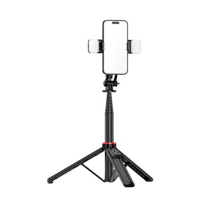 15. Selfie stick WC12YDS 1.3m aluminum alloy telescopic tripod with dual lamp and phone holder - black