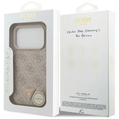 8. Guess Leather 4G Triangle Strass MagSafe Case for iPhone 18 Pro / 17 Pro - Pink