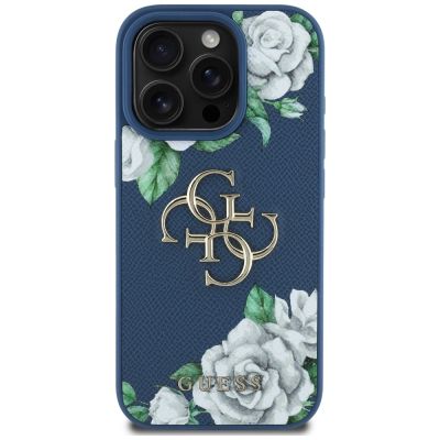 3. Guess Grained Roses Big 4G logo case for iPhone 16 Pro - blue