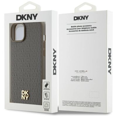 8. DKNY Leather Pattern Metal Logo MagSafe case for iPhone 15 / 14 / 13 - brown