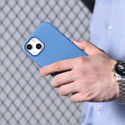 20. iCarer Litchi Premium Leather Case iPhone 14 Plus Magnetic Leather Case with MagSafe Light Blue (WMI14220711-LB)