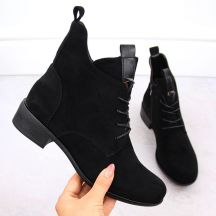 Women’s Lace-Up and Zip Ankle Boots, Warm-Lined, Black M.Daszyński SA198-24