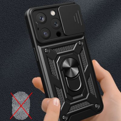 3. iPhone 15 Pro Max Hybrid Armor Camshield Case with Kickstand and Camera Cover - Pink