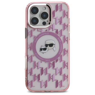 3. Karl Lagerfeld IML Monogram Karl & Choupette Head MagSafe iPhone 16 Pro Case - Pink