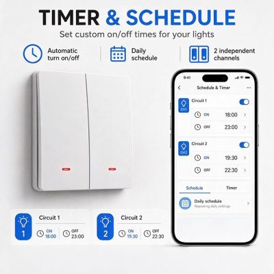 7. QOLTEC LIGHT ON/OFF SWITCH | 2-CHANNEL | WI-FI | TIMER | TUYA | WHITE