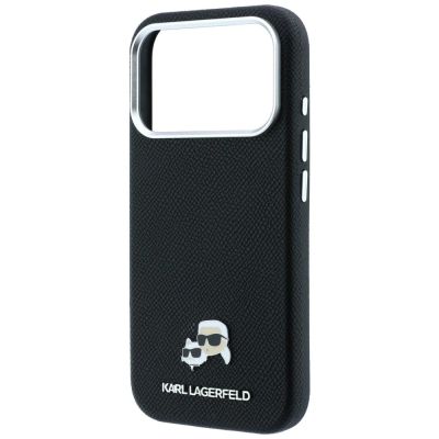 6. Karl Lagerfeld Grained Heads Metal MagSafe Case for iPhone 17 Pro Max / 18 Pro Max - Black