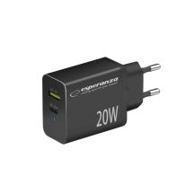 ESPERANZA 20 W USB-C PD 20 W / USB-A QC 3.0 18 W Mains Charger, Black EZC105K
