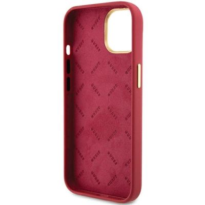 7. Guess Silicone Script Metal Logo & Frame case for iPhone 15 - red