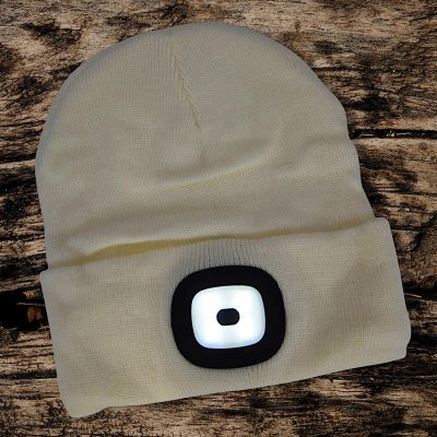 4. WHITE BEANIE WITH 4-LED HEADLAMP, 120 LM, 3 MODES, FOR OUTDOOR ACTIVITIES