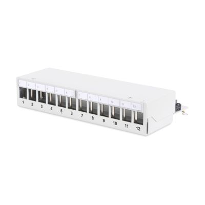 Modular desktop patch panel 12x keystone, shielded, gray, cable guide, labeling fields