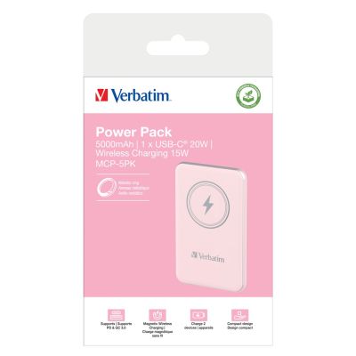 4. Verbatim Charge 'n' Go Lithium Polymer (LiPo) 5000 mAh Wireless Charging Pink