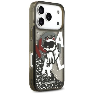 4. Karl Lagerfeld Liquid Glitter Choupette Logo MagSafe Case for iPhone 17 Pro - Black