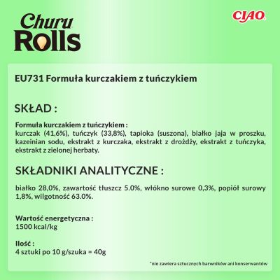 7. INABA Churu Rolls Tuna with Chicken - a treat for cats - 4x10 g
