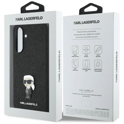 7. Karl Lagerfeld Fixed Glitter Ikonik Logo Metal Pin Case for Samsung Galaxy A56 - Black