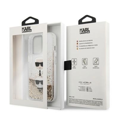 8. Karl Lagerfeld Liquid Glitter Karl&Choupette Head Case for iPhone 13 Pro Max 6.7" - Gold