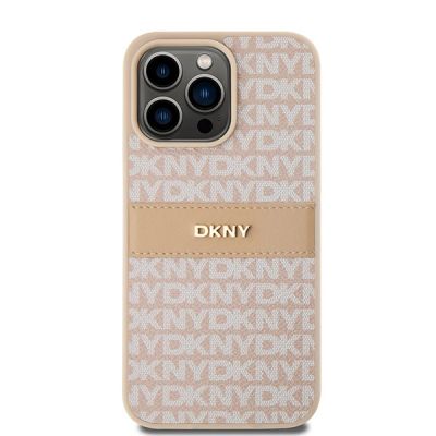 9. DKNY Leather Mono Stripe & Metal Logo case for iPhone 15 Pro Max - pink