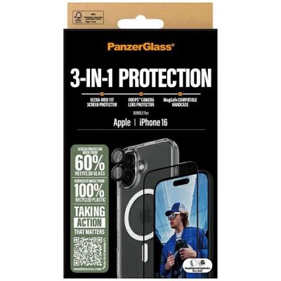 6. PanzerGlass Bundle 3in1 iPhone 16 6.1" D3O Hardcase + Screen Protector UWF+ Lens B1291+2861+1283
