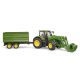 2. John Deere 7R 350 tractor with front loader and 2-axle trailer 03155 BRUDER