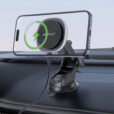 6. Acefast D42 Magnetic Dashboard Mount with Wireless Charger, MagSafe Compatible - Black