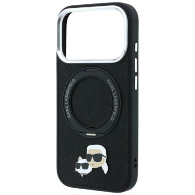 6. Karl Lagerfeld with Ring Stand 360 Karl & Choupette Heads Pin MagSafe Case for iPhone 18 Pro / 17 Pro - Black