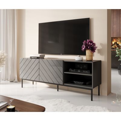 2. ABETO TV cabinet on a black steel frame 150x42x60 graphite/glossy graphite
