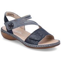 Women's leather sandals with velcro, navy blue, Rieker 65964-12
