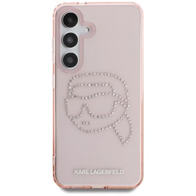 3. Karl Lagerfeld Rhinestones K. Head Logo Samsung Galaxy S25 Case Pink