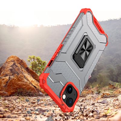 2. Crystal Ring Case Kickstand Tough Rugged Cover for iPhone 12 mini red