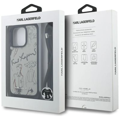 7. Karl Lagerfeld Crossbody Grained Pattern & Logo Case for iPhone 16 Pro Max - Gray
