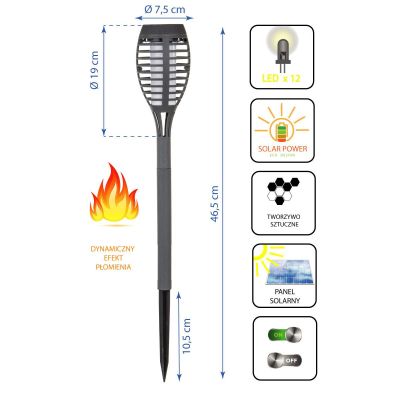 10. TORCH SOLAR LAMP DANCING FLAMES 12 LED SMD 7.5x7.5x46.5CM SET OF 5 PCS