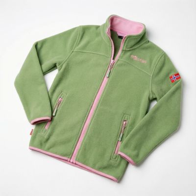 3. Trollkids Girls Oppdal Jacket XT sporty fleece jacket with zip, green (415-353)