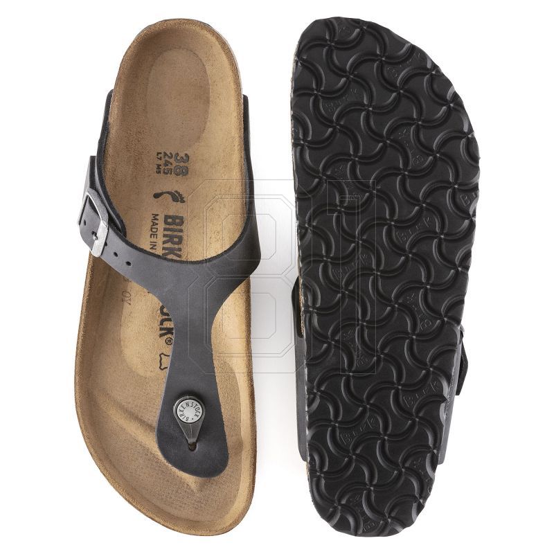 3. Birkenstock Gizeh NU Oiled Black Regular Women's/Men's Flip-Flops Oiled Leather for Wide Feet (0845251)