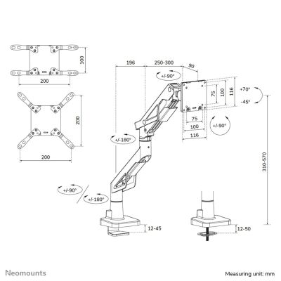 15. Neomounts DS70-256BL1 Monitor Holder/Stand 144.8 cm (57") Desk Black