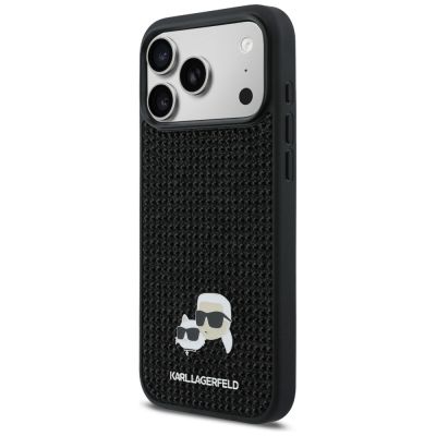 2. Karl Lagerfeld Rhinestones Karl&Choupette Pin Case for iPhone 17 Pro Max - Black