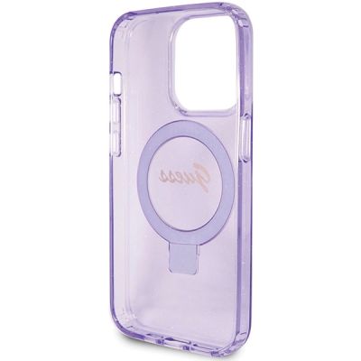 7. Guess Ring Stand Script Glitter MagSafe case for iPhone 15 Pro - purple