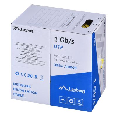 LANBERG UTP CABLE 1 Gb/s 305 m SOLID CCA YELLOW LCU6-10CC-0305-Y
