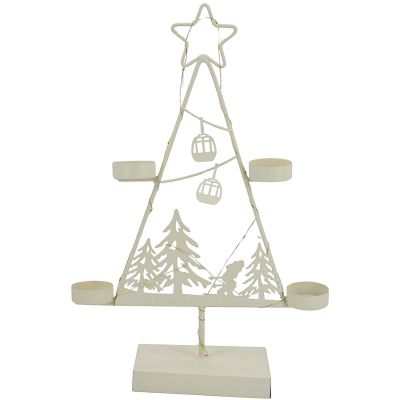 2. WHITE METAL LED CHRISTMAS TREE CANDLE HOLDER 38 CM
