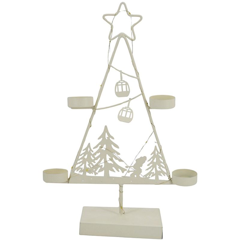 2. WHITE METAL LED CHRISTMAS TREE CANDLE HOLDER 38 CM