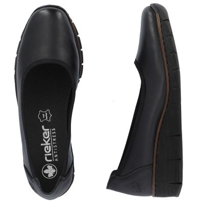 5. Rieker 53755-00 women's leather wedge shoes, comfortable black