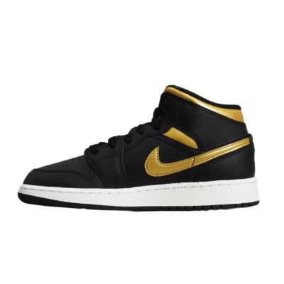 2. Air Jordan 1 Mid Junior (GS) Basketball Shoe Black/Metallic Gold - DQ8423-071