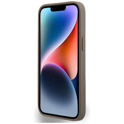 4. DKNY Leather Printed Pattern Metal Logo MagSafe Case for iPhone 15 / 14 / 13 - Brown