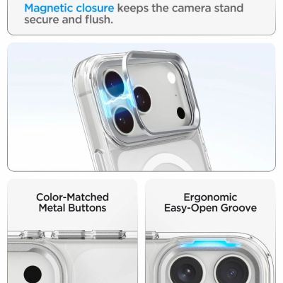 7. Spigen Ultra Hybrid Optik S MagSafe Case for iPhone 18 Pro / 17 Pro - Transparent Silver