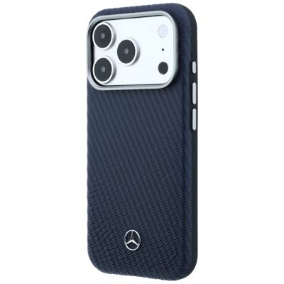 2. Mercedes Leather Semi Wrap Wood Effect MagSafe Case for iPhone 17 Pro Max - Navy Blue