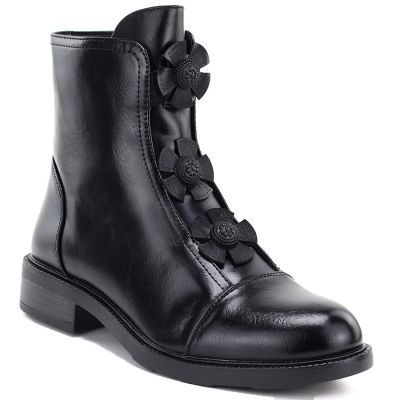 Women's ankle boots with decorative flowers, insulated, black, Potocki SZ12852
