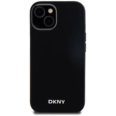 3. DKNY Liquid Silicone Small Metal Logo MagSafe Case for iPhone 14/15/13 - Black