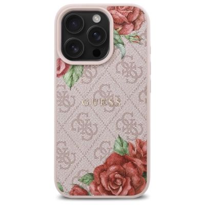 3. Guess GUHMP16LP4ROPEMCP iPhone 16 Pro 6.3" pink/pink hardcase 4G Flowers Print MagSafe
