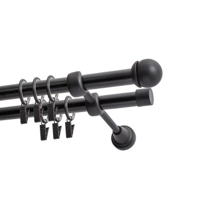 Double Curtain Rod Ø 19 mm, Black, 160 cm, MAX Finial, with Rings, KOWALSKI